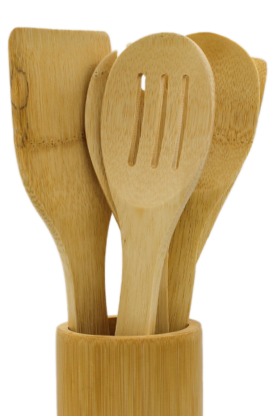 Küchenhelfer-Set aus Bambus, 5-teilig mit Halter