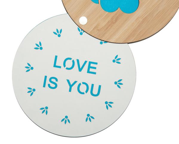 Grusskarte aus Bambus "Ich vermisse Dich" - Laser-Gravur Türkis - Klappkarte 14x14cm - Nostalgisches Geschenk für persönliche Nachrichten