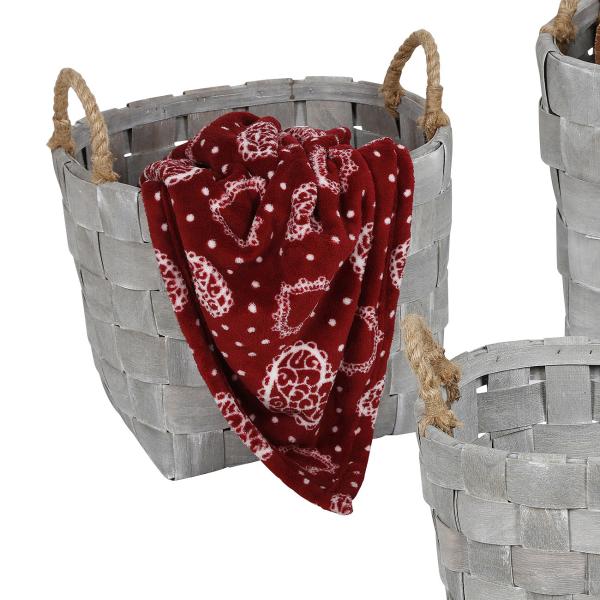 3er-Set Körbe Tannenholz whitewashed - Landhausstil Aufbewahrungskörbe mit 2 Jute Henkeln - Stapelbar - Vielseitig als Pflanzentopf nutzbar