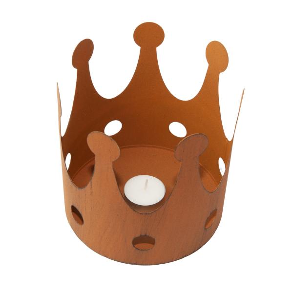 Kerzenhalter Set 3-teilig Krone - Rostoptik Vintage Deko für Garten Balkon Terrasse - inkl. 3 Grössen: 18/15/11cm - Ideal für Kerzen & Pflanzen