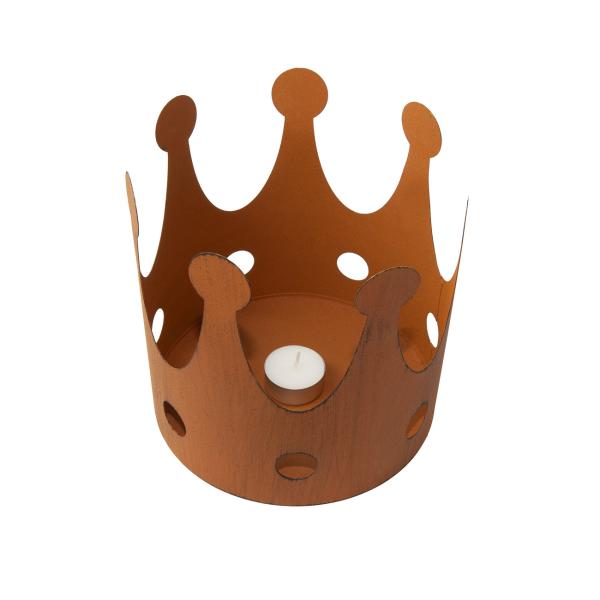 Kerzenhalter Set 3-teilig Krone - Rostoptik Vintage Deko für Garten Balkon Terrasse - inkl. 3 Grössen: 18/15/11cm - Ideal für Kerzen & Pflanzen