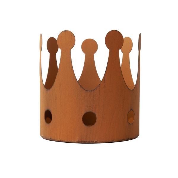 Kerzenhalter Set 3-teilig Krone - Rostoptik Vintage Deko für Garten Balkon Terrasse - inkl. 3 Grössen: 18/15/11cm - Ideal für Kerzen & Pflanzen