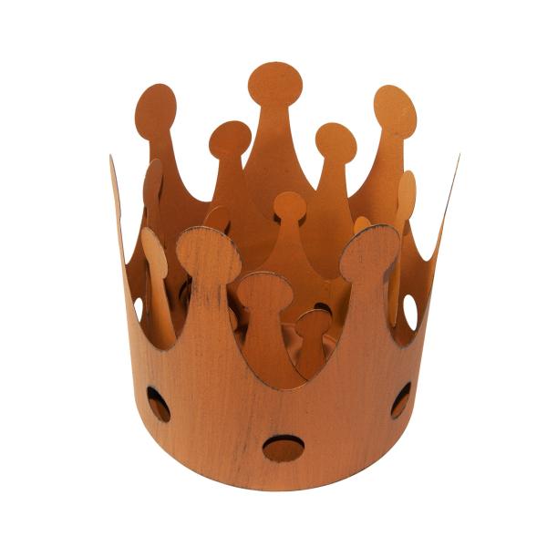 Kerzenhalter Set 3-teilig Krone - Rostoptik Vintage Deko für Garten Balkon Terrasse - inkl. 3 Grössen: 18/15/11cm - Ideal für Kerzen & Pflanzen