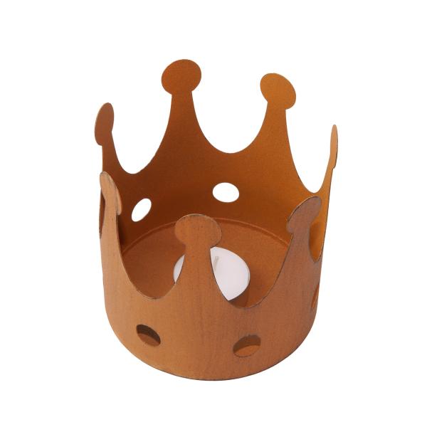 Kerzenhalter Set 3-teilig Krone - Rostoptik Vintage Deko für Garten Balkon Terrasse - inkl. 3 Grössen: 18/15/11cm - Ideal für Kerzen & Pflanzen