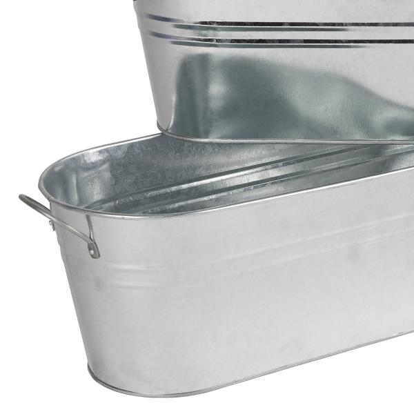 Pflanzenkästen 3er-Set Oval aus Zink - Vintage Wanne mit Tragegriffen für Garten Balkon Terrasse - Kräuterkasten Deko Silber - 55/46/40cm Grösse