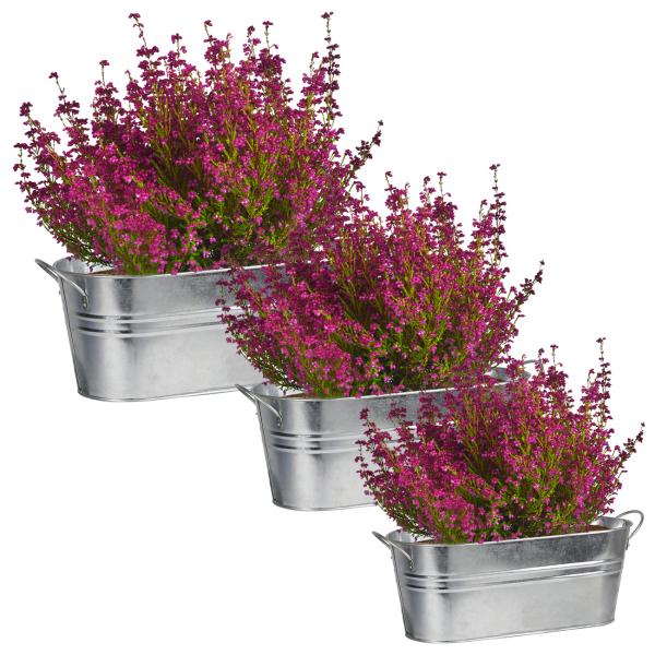 Pflanzenkästen 3er-Set Oval aus Zink - Vintage Wanne mit Tragegriffen für Garten Balkon Terrasse - Kräuterkasten Deko Silber - 55/46/40cm Grösse