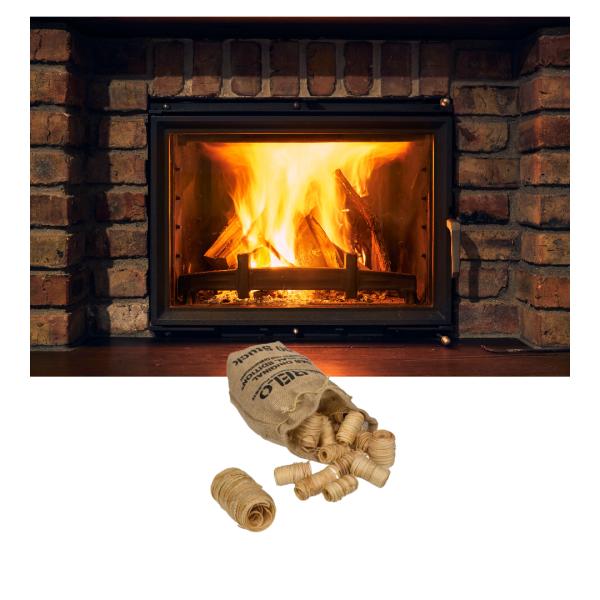 Kamin- & Grillanzünder Naturholz 50 Stk. im Jutebeutel - Wachsgetränkt-Langes Brennen-Hohe Hitze-Nachhaltig Kiefernholz FSC-Made in Germany