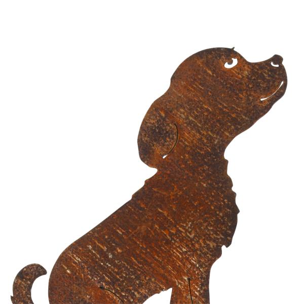 Gartenstecker Welpe aus Metall - Rostbraun & 30cm Länge - Dekoration für Pflanzenkästen, Beete & Garten - Landhaus-Optik mit Erdspiess