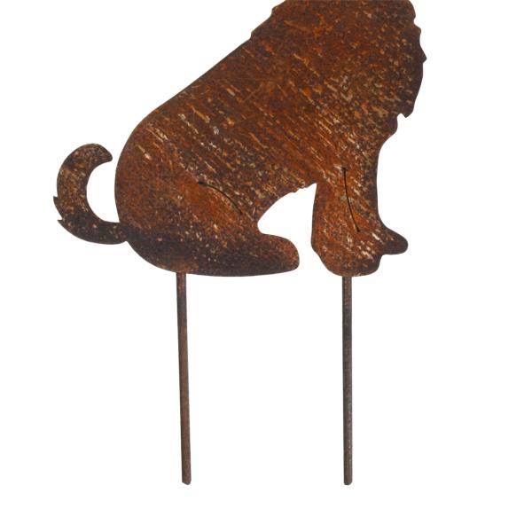 Gartenstecker Welpe aus Metall - Rostbraun & 30cm Länge - Dekoration für Pflanzenkästen, Beete & Garten - Landhaus-Optik mit Erdspiess
