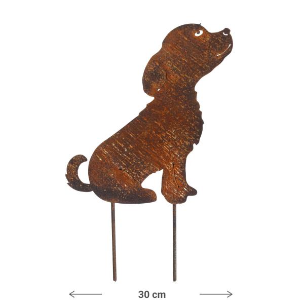 Gartenstecker Welpe aus Metall - Rostbraun & 30cm Länge - Dekoration für Pflanzenkästen, Beete & Garten - Landhaus-Optik mit Erdspiess