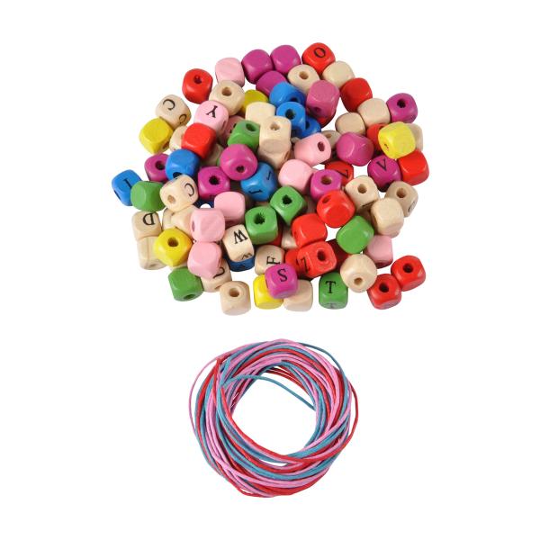 Holzperlen-Mix Bunt - Zum Basteln von Schmuck, Halsketten, Armbändern - Mit Loch & Bändern - Ahorn Holz - Verschiedene Grössen & Formen