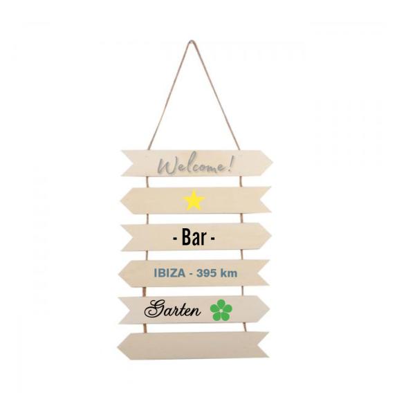 6 Holzschilder Pfeil zum Bemalen & Gestalten - Kreativer Wegweiser & personalisiertes Geschenk für Gartenparty Zuhause Café - 29x40cm Braun HDF