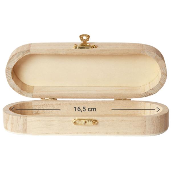 Stifte-Box Holz natur - Umweltfreundlich, aufklappbar, umfassender Überblick - 18x6x4cm, hellbraun mit Schlaufen für Stifte - ideal für Büro & Kosmetik