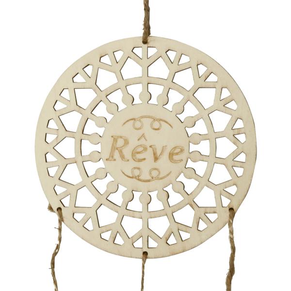 Traumfänger Rêve aus Holz - Schützt vor schlechten Träumen & fördert guten Schlaf - Natur-Deko zum Beschriften - 23,5x15,5cm - Braun