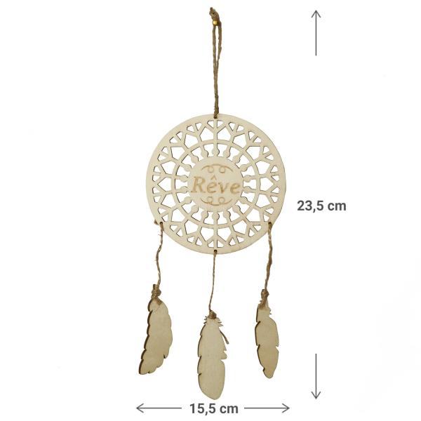 Traumfänger Rêve aus Holz - Schützt vor schlechten Träumen & fördert guten Schlaf - Natur-Deko zum Beschriften - 23,5x15,5cm - Braun