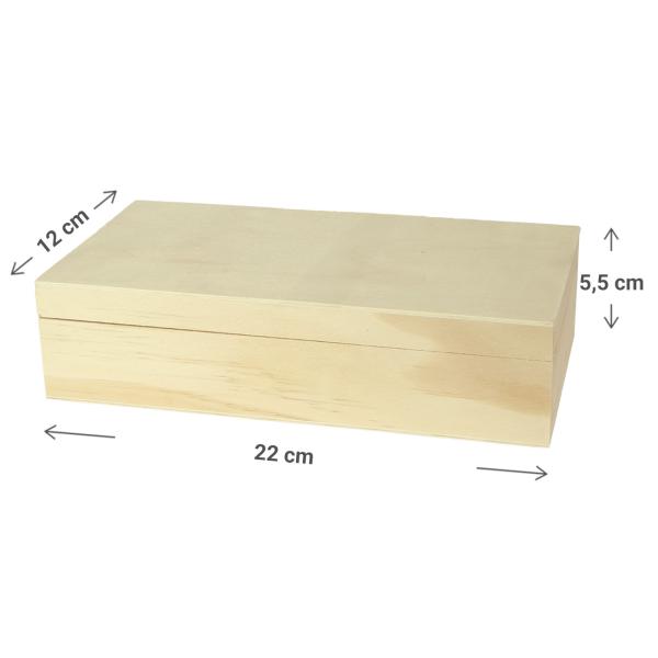 Aufbewahrungsbox aus Holz natur – Praktische Schatulle mit Deckel für Schlüssel Karten Geschenke – Ideal zum Bemalen & Dekorieren – Braun, 22x12x5,5cm
