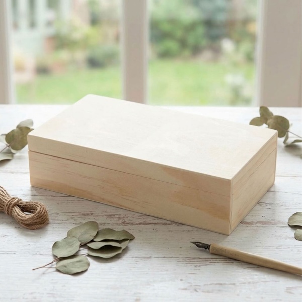 Aufbewahrungsbox aus Holz natur – Praktische Schatulle mit Deckel für Schlüssel Karten Geschenke – Ideal zum Bemalen & Dekorieren – Braun, 22x12x5,5cm