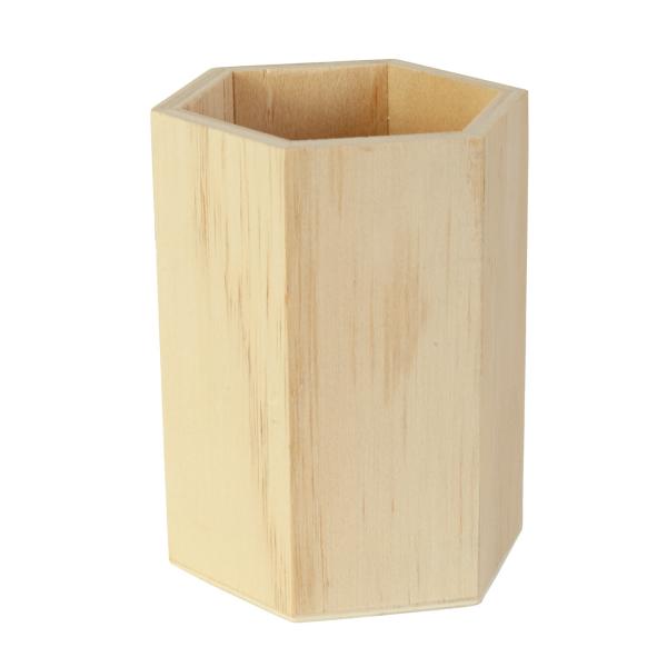Stiftehalter Holz sechseckig - Natur Design, 10x8 cm - Kreativ gestaltbar für Homeoffice, Küche, Schlafzimmer - Nachhaltige Organisation - Braun Sperrholz
