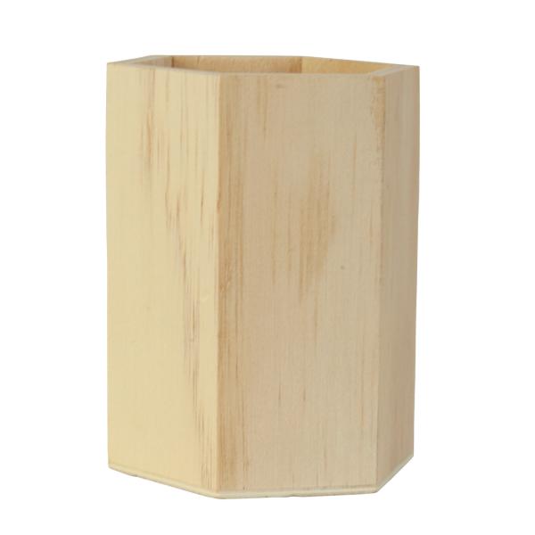 Stiftehalter Holz sechseckig - Natur Design, 10x8 cm - Kreativ gestaltbar für Homeoffice, Küche, Schlafzimmer - Nachhaltige Organisation - Braun Sperrholz