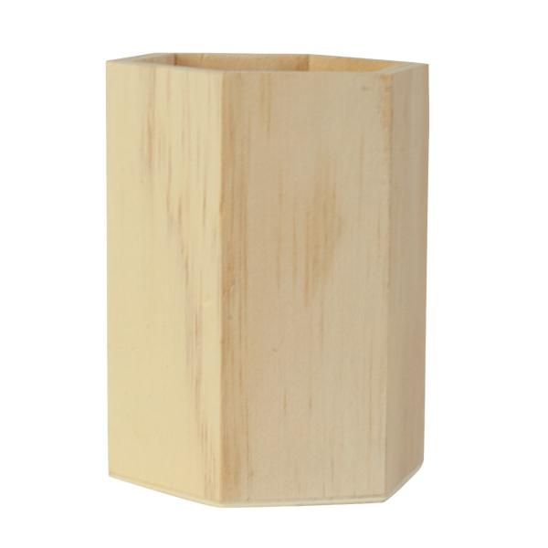 Stiftehalter Holz sechseckig - Natur Design, 10x8 cm - Kreativ gestaltbar für Homeoffice, Küche, Schlafzimmer - Nachhaltige Organisation - Braun Sperrholz