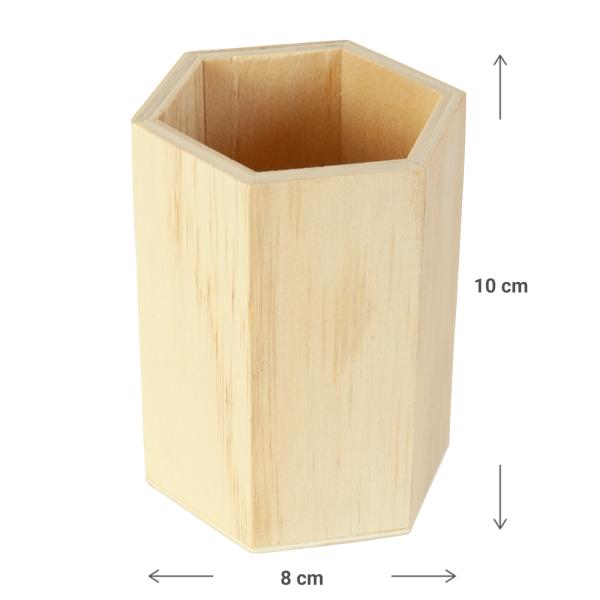 Stiftehalter Holz sechseckig - Natur Design, 10x8 cm - Kreativ gestaltbar für Homeoffice, Küche, Schlafzimmer - Nachhaltige Organisation - Braun Sperrholz