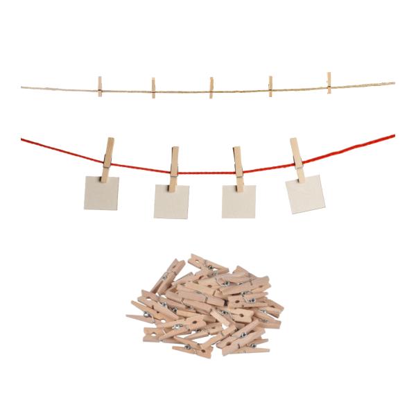 Mini-Klammern aus Holz Natur 100 Stück - Schnelles Befestigen von Fotos Notizen Geschenken - Ideal zum Basteln Dekorieren Verschliessen - Länge ca. 2,5cm