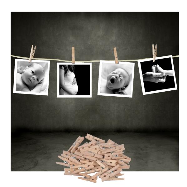 Mini-Klammern aus Holz Natur 100 Stück - Schnelles Befestigen von Fotos Notizen Geschenken - Ideal zum Basteln Dekorieren Verschliessen - Länge ca. 2,5cm