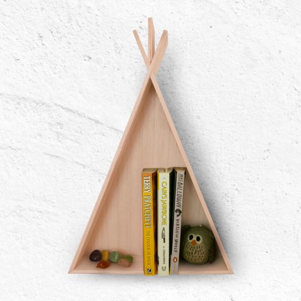 Holzregale Tipi-Form 2er-Set - Wanddeko Zelt für Flur Schlaf Kinder Wohnzimmer - MDF Braun - 45x30x9cm & 28x18.5x6cm - Kreativ Gestaltbar