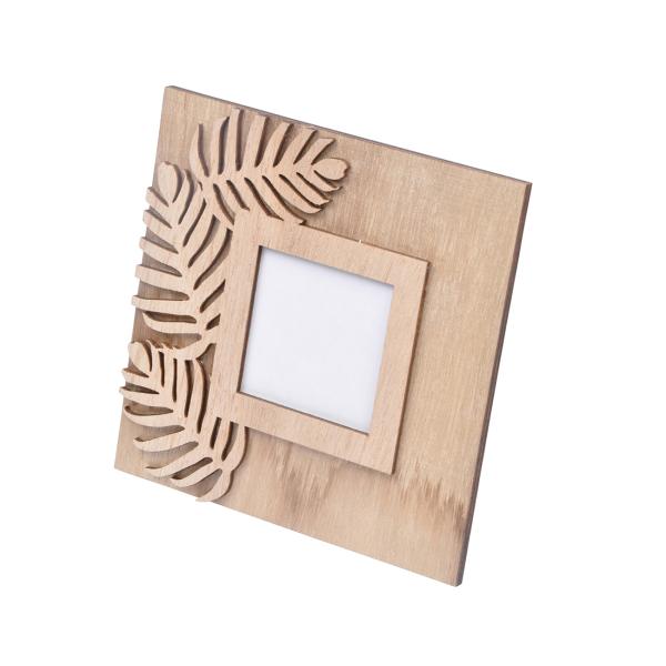 Fotorahmen aus Holz - Dschungel 3D-Muster Braun MDF 14x14cm - Mit Standfuss - Einfaches Auswechseln der Fotos - Für Bilder & Zitate