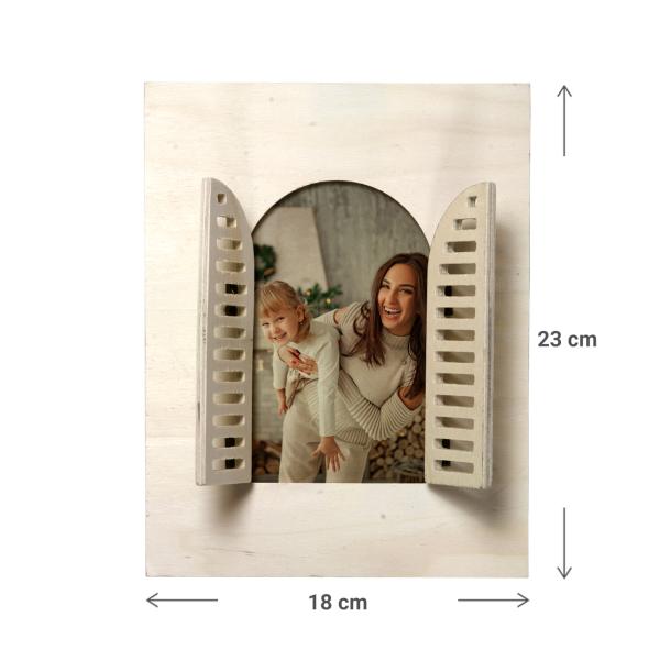 Fotorahmen aus Holz mit Fensterläden - Rustikale Deko für Schlaf- & Wohnzimmer - Braun MDF 18x23 cm für Fotos 10x15 cm - Einfach wechselbar