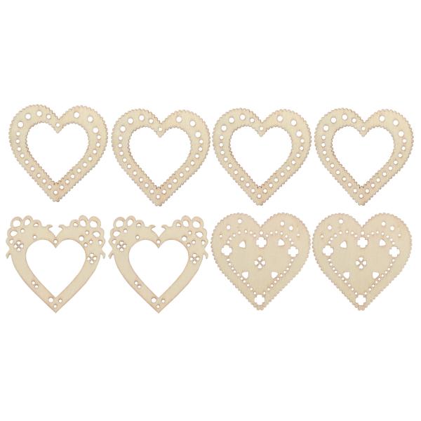 8 Holz-Herzen Verzierungen-Set - Naturholz Deko für Tische, Partys & Fensterbänke - DIY Bastelzubehör, unbehandelt, bemalbar, beklebbar, geruchsneutral - MDF Braun