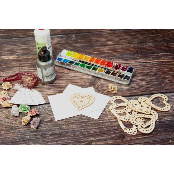 8 Holz-Herzen Verzierungen-Set - Naturholz Deko für Tische, Partys & Fensterbänke - DIY Bastelzubehör, unbehandelt, bemalbar, beklebbar, geruchsneutral - MDF Braun