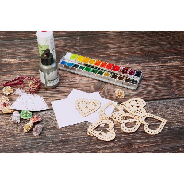 8 Holz-Herzen Verzierungen-Set - Naturholz Deko für Tische, Partys & Fensterbänke - DIY Bastelzubehör, unbehandelt, bemalbar, beklebbar, geruchsneutral - MDF Braun