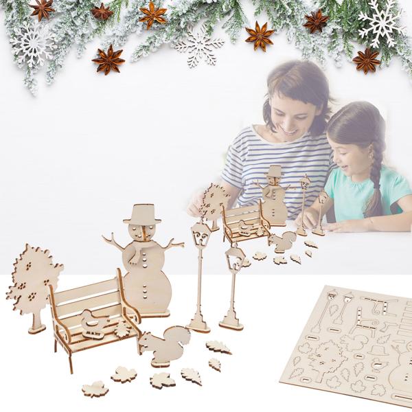 3D-Puzzle Dekoration aus Naturholz - Schneemann Motiv zum Basteln & Verzieren - Kreative Freizeitbeschäftigung & Edle Winter Deko - Material MDF