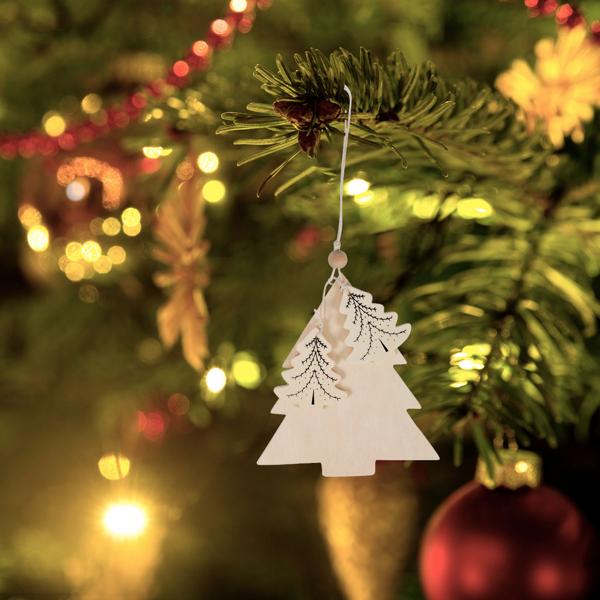 Christbaum-Anhänger Holz - naturbelassen zum Beschriften, Bemalen, Bekleben - Hängedekoration, Tischdeko - MDF Braun - mit Schnur zum Aufhängen