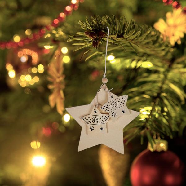Stern-Anhänger aus Holz - mit Schnur zum Aufhängen - Naturbelassen zum Beschriften, Bemalen & Bekleben - ideal für Weihnachtsdeko & Geschenke