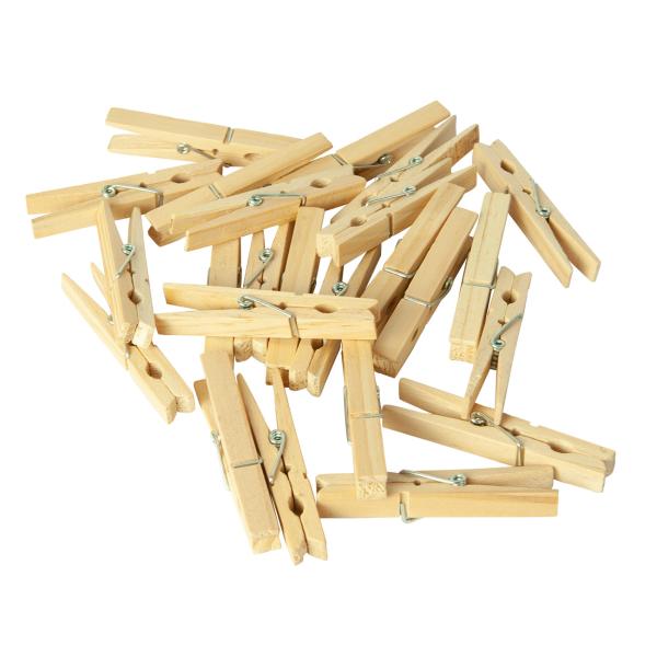 Holz Wäscheklammern 24 Stück Natur - Ideal für Kleidung, Fotos & Notizen - Vielseitig einsetzbar, beschriftbar & zum Tütenverschliessen - Länge 7cm