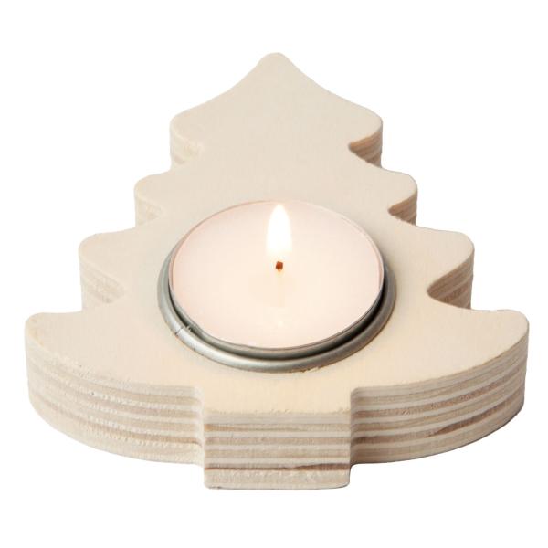 Kerzenhalter Weihnachtsbaum aus Holz - Naturbelassen & aus einem Stück gefertigt - Für Teelicht - Braun MDF - Zum Verzieren & Bemalen