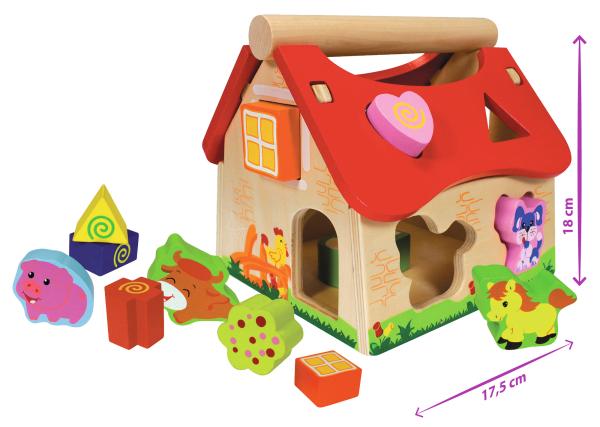 Buntes 15-tlg. Steckhaus aus Kiefernholz: Bauernhof-Design (20x18x18cm) – Fördert Kreativität & Fantasie, spielerisch Lernen