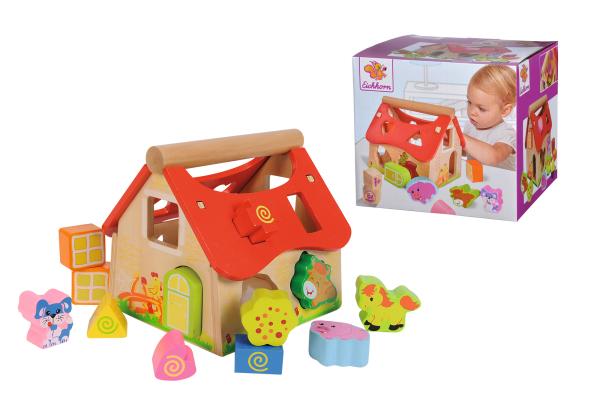 Buntes 15-tlg. Steckhaus aus Kiefernholz: Bauernhof-Design (20x18x18cm) – Fördert Kreativität & Fantasie, spielerisch Lernen