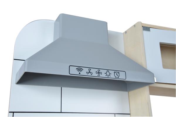 Holz-Spielküche für Kinder - Detailgetreue Kinderküche mit Herd Ofen Dunstabzug Drehknöpfen - Kiefer/Linde 36x69x99cm braun-weiss - Kreativität