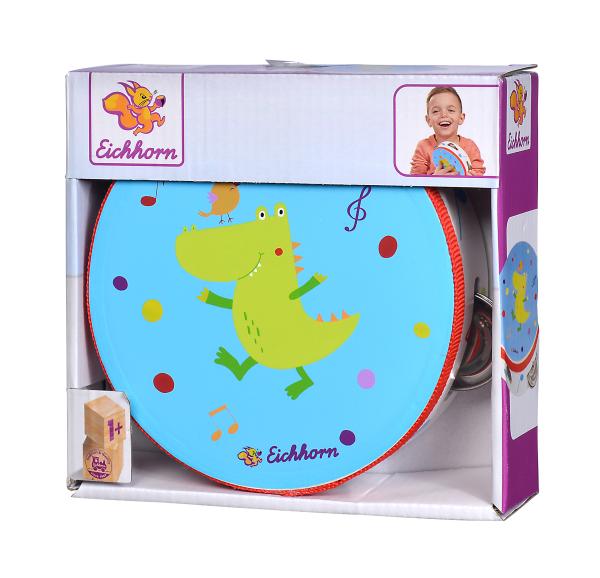 Tamburin Holz mit Stoff überzogen - Klangspielzeug Handtrommel für Kinder ab 1 Jahr - Musikinstrument mit Schellen - Fördert Kreativität