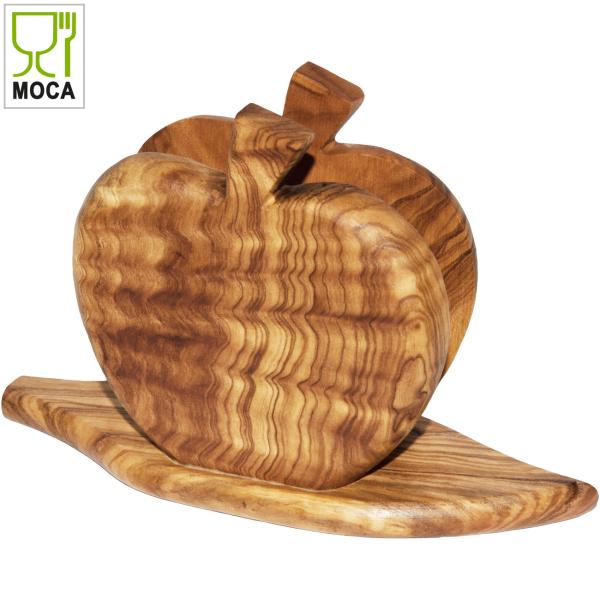 Serviettenhalter aus Olivenholz - Apfel Motiv, 11 x 6,5 cm, Handgefertigt in Italien - Rustikale Tischdeko, MOCA-zertifiziert