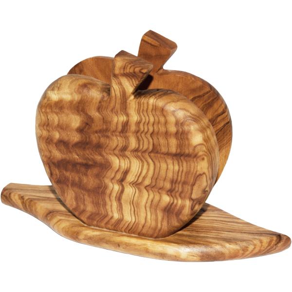 Serviettenhalter aus Olivenholz - Apfel Motiv, 11 x 6,5 cm, Handgefertigt in Italien - Rustikale Tischdeko, MOCA-zertifiziert