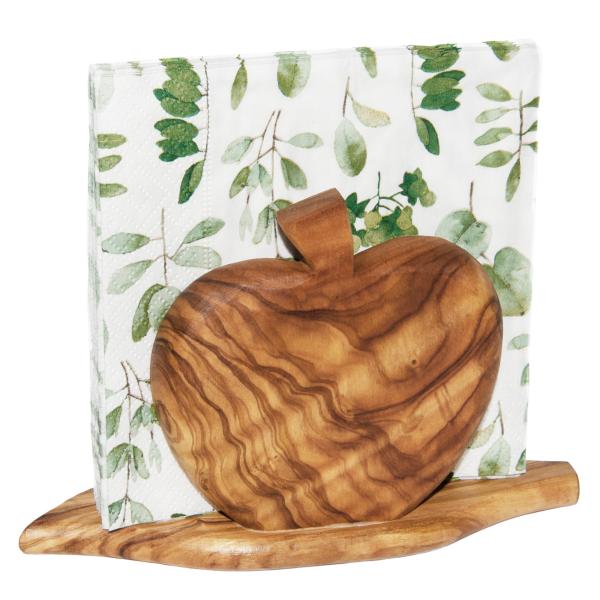 Serviettenhalter aus Olivenholz - Apfel Motiv, 11 x 6,5 cm, Handgefertigt in Italien - Rustikale Tischdeko, MOCA-zertifiziert