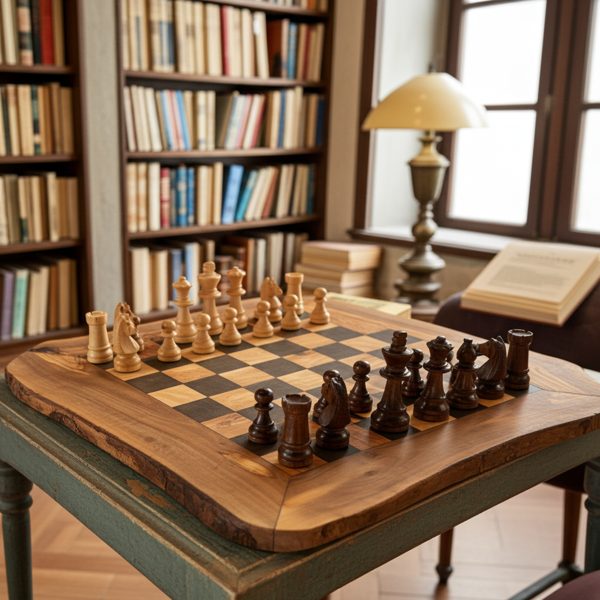 Rustikales Schachbrett aus Olivenholz mit Figuren 50x50cm - Handarbeit Made in Italy - Edle Deko - Robust & langlebig - Unikat mit natürlicher Maserung