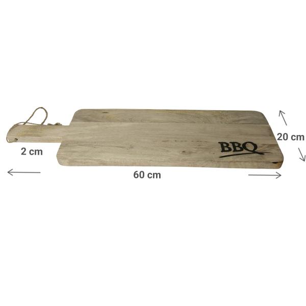 Mangoholz Schneidebrett - Servierbrett mit BBQ Aufdruck - 60x20x2cm - Robust & widerstandsfähig - Für Obst, Gemüse, Brot & Frühstück