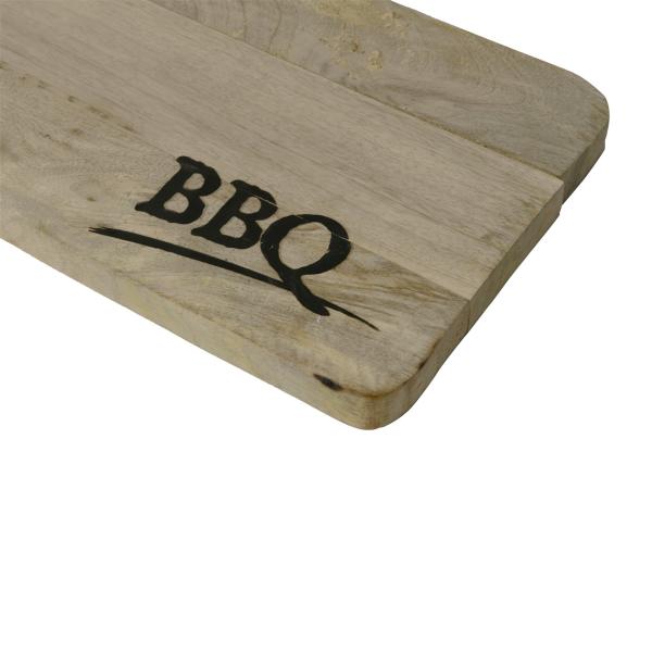 Mangoholz Schneidebrett - Servierbrett mit BBQ Aufdruck - 60x20x2cm - Robust & widerstandsfähig - Für Obst, Gemüse, Brot & Frühstück