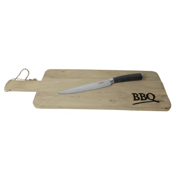 Mangoholz Schneidebrett - Servierbrett mit BBQ Aufdruck - 60x20x2cm - Robust & widerstandsfähig - Für Obst, Gemüse, Brot & Frühstück