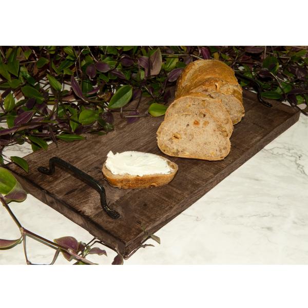 Servierbrett Mangoholz rechteckig - mit Metallgriffen für Tee Kaffee Gebäck Essen Tapas Käse Sushi - 40,5x22x6cm - Braun - Robust